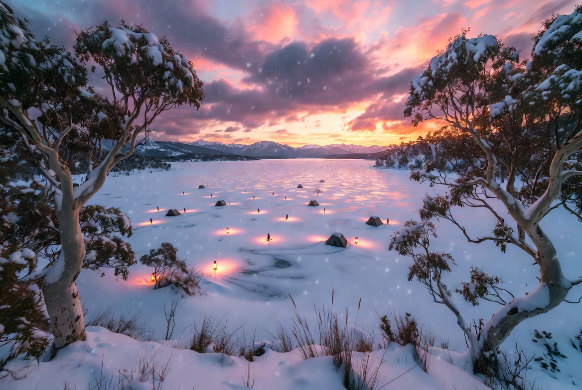 Winter Catch gameplay — stunning frozen Australian alpine landscape